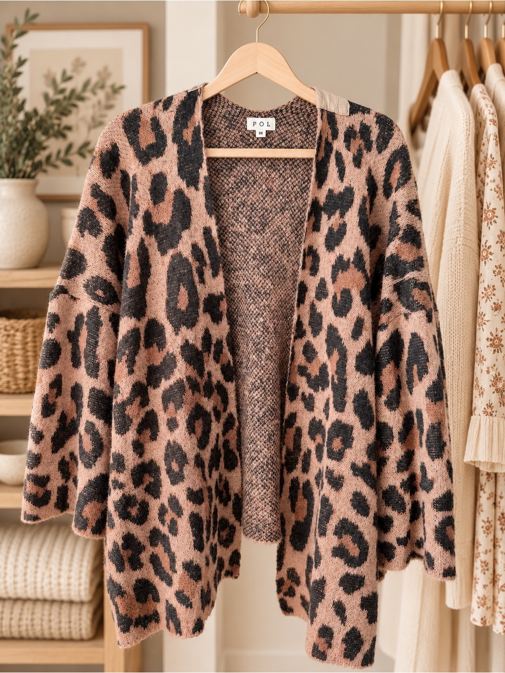 POL Leopard Print Open-Front Cardigan - Brown & Black